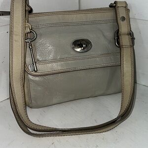 Fossil cream taupe color leather cross body bag